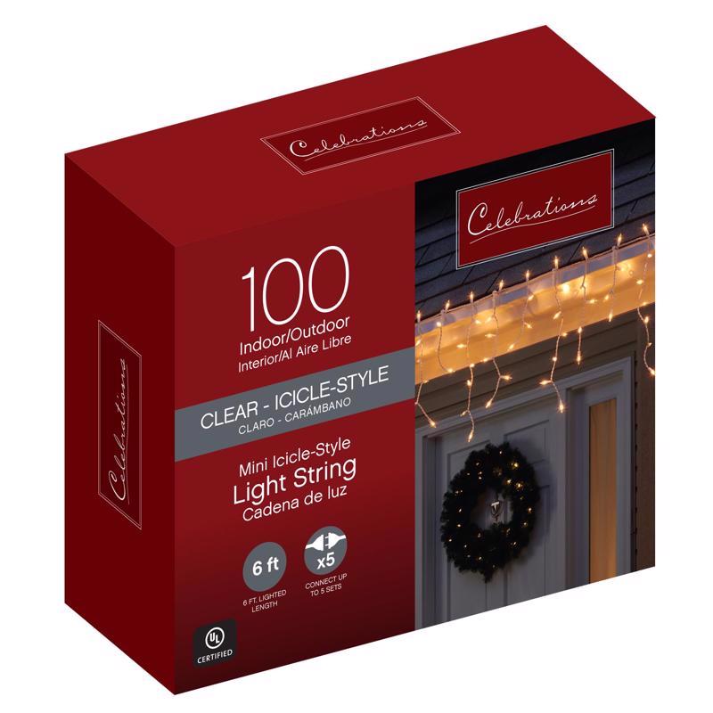 Celebrations Red Incandescent Mini Clear 100 ct Icicle Christmas Lights 5.67 ft., Pack of 12