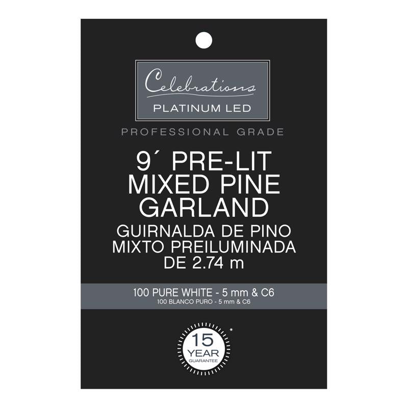 Celebrations Platinum 14 in. D X 9 ft. L LED Prelit Pure White Mixed Pine Christmas Garland, Pack of 4