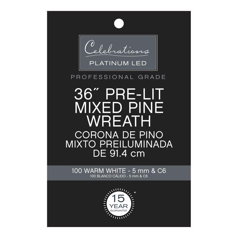 Celebrations Platinum 36 in. D LED Prelit Warm White Mixed Pine Christmas Wreath
