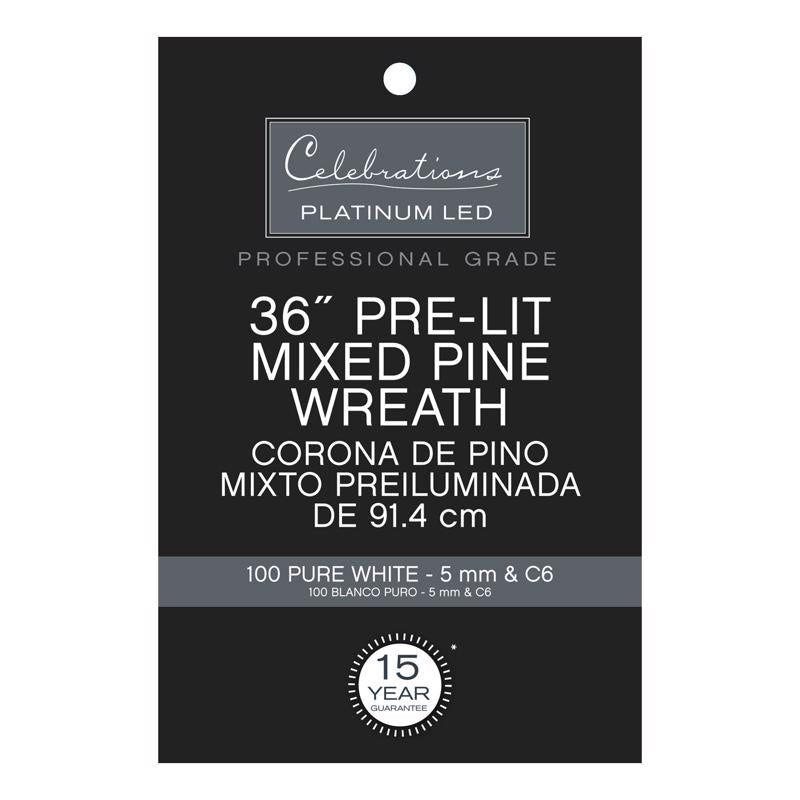 Celebrations Platinum 36 in. D LED Prelit Pure White Mixed Pine Christmas Wreath