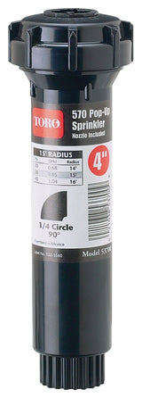 Toro 53711 Spray Sprinkler, Black, Part-Circle, 1/2 in Connection, 5 to 15 ft, 20 to 50 psi Pressure