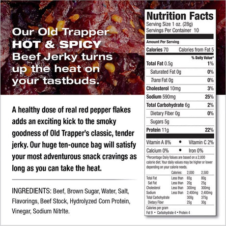 Old Trapper Hot & Spicy Beef Jerky 10 oz Bagged