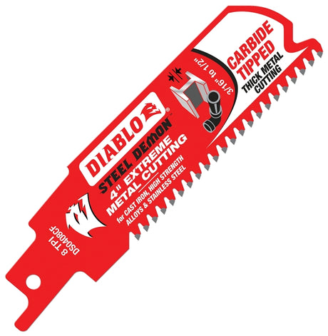 Diablo DS0408CF Series Reciprocating Saw Blade, Applicable Materials: Cast Iron, Metal, Stainless Steel, 1 in W, 4 in L