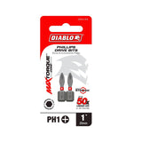 Diablo DPH11P2 Drive Bit, #1 Drive, Phillips Drive, 1/4 in Shank, Hex Shank, 1 in L
