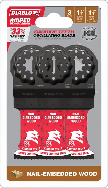 Diablo AMPED, Demo Demon DOS125CW3 Oscillating Blade, 1-3/4 in D Cutting, Carbide