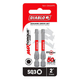 Diablo DSQ32P2 Drive Bit, #3 Drive, Square Drive, 1/4 in Shank, Hex Shank, 2 in L