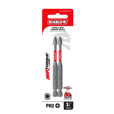 Diablo DPH235P2 Drive Bit, #2 Drive, Phillips Drive, 1/4 in Shank, Hex Shank, 3-1/2 in L