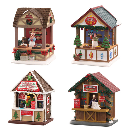 Lemax Assorted Christmas Market Series Christmas Village, Pack of 8