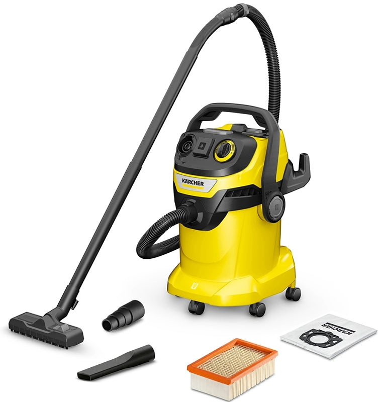 Karcher 1.628-311.0 Wet and Dry Vacuum Cleaner, 6.3 gal, 73 dB, Flat Pleated, 1100 W, 120 V, Yellow