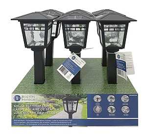 Boston Harbor 26072 Solar Coach Stake Light, NI-Mh Battery, AA Battery, 1-Lamp, Plastic and Glass Fixture, Black, Pack of 6