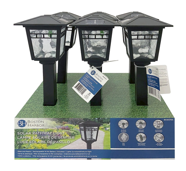 Boston Harbor 26072 Solar Coach Stake Light, Nickel-Metal Hydride Battery, AA Battery, 1-Lamp, Plastic/Glass Fixture, Pack of 6