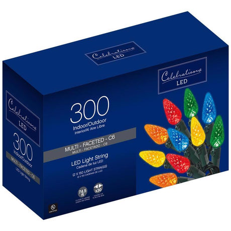 Celebrations Blue LED C6 Multicolored 300 ct String Christmas Lights 74.5 ft.