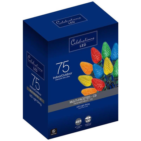 Celebrations Blue LED C9 Multicolored 75 ct String Christmas Lights 49 ft.
