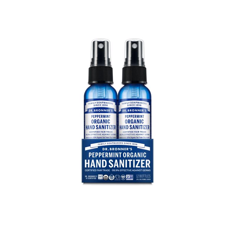 Dr. Bronner's Peppermint Citrus Scent Liquid Hand Sanitizer 2 oz, Pack of 12