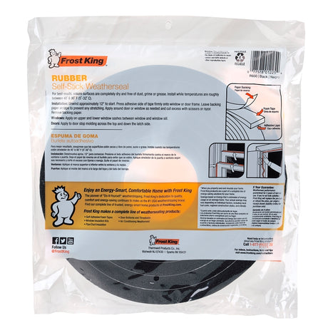 Frost King R930H Weatherseal Tape, 1/2 in W, 10 ft L, 9/16 in Thick, Rubber Foam, Black