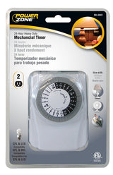 PowerZone TNI2423 Electromechanical Timer, 15 A, 125 V, 1875 W, 2-Outlet, 24 hr Time Setting, White