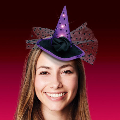 Magic Seasons Multicoloured 5 in. Prelit Witch Hat Headbands Halloween Decor, Pack of 6