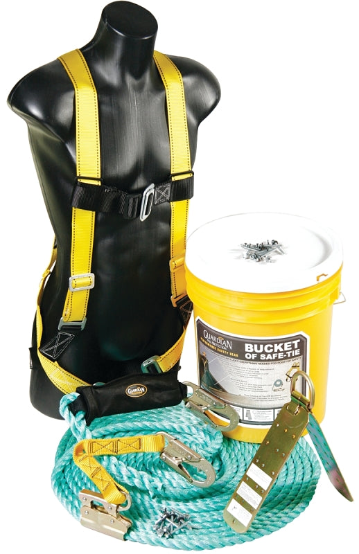 Qualcraft 00830 Roofer's Bucket Kit, Includes: 25 ft VLA Shock Pack Positioning Device with 18 in Extension Lanyard