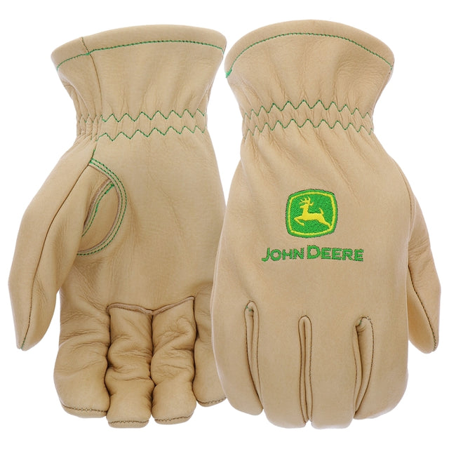 John Deere JD84013-XL Work Gloves, Men's, XL, 4-1/2 in L, Slip-On Cuff, Cow Grain Leather, Beige