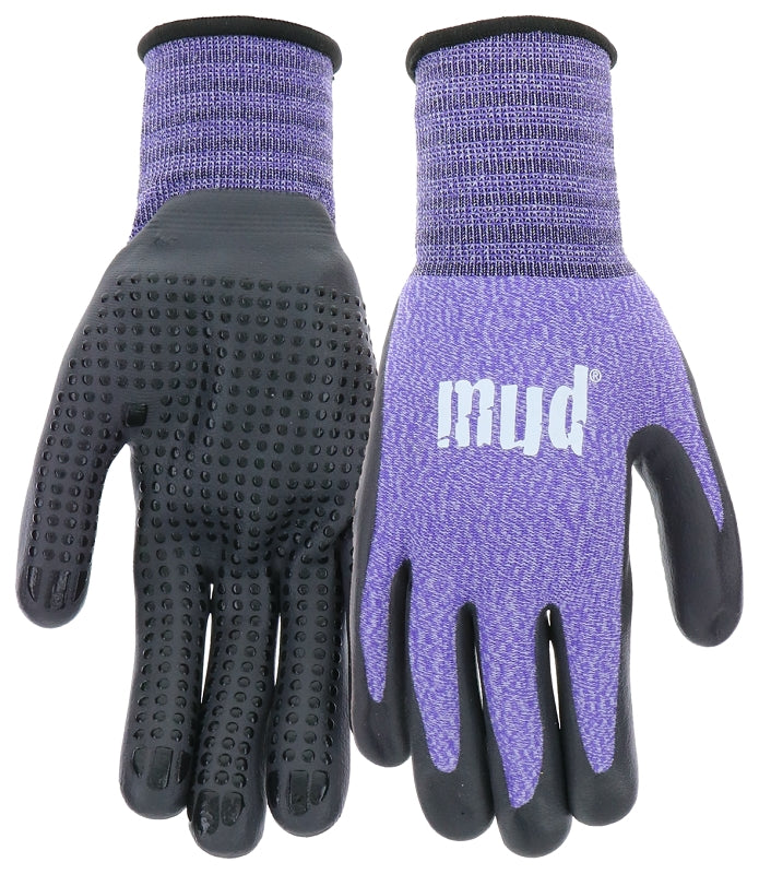 Mud MD31011V-W-SM Coated Gloves, Women's, S/M, Knit Wrist Cuff, Nitrile Coating, Violet