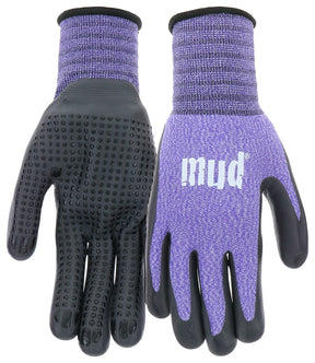 Mud MD31011V-W-SM Coated Gloves, Women's, S/M, Knit Wrist Cuff, Nitrile Coating, Violet