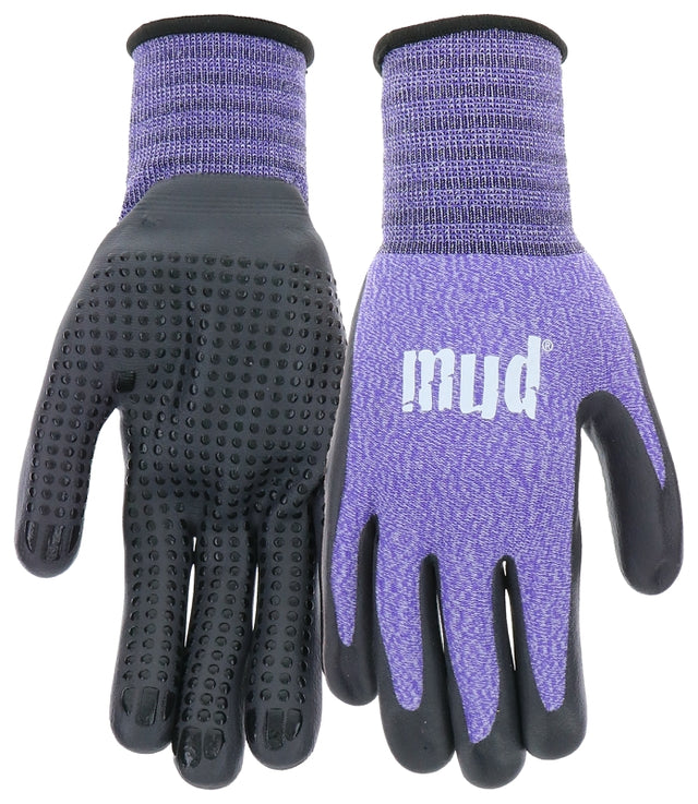 Mud MD31011V-W-SM Coated Gloves, Women's, S/M, Knit Wrist Cuff, Nitrile Coating, Violet