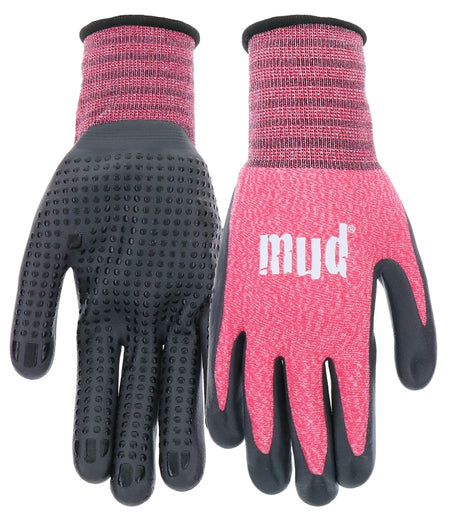 Mud MD31011W-WXS Coated Gloves, Women's, XS, 9 in L, Knit Wrist Cuff, Nitrile Coating, Nylon, Pink/Watermelon