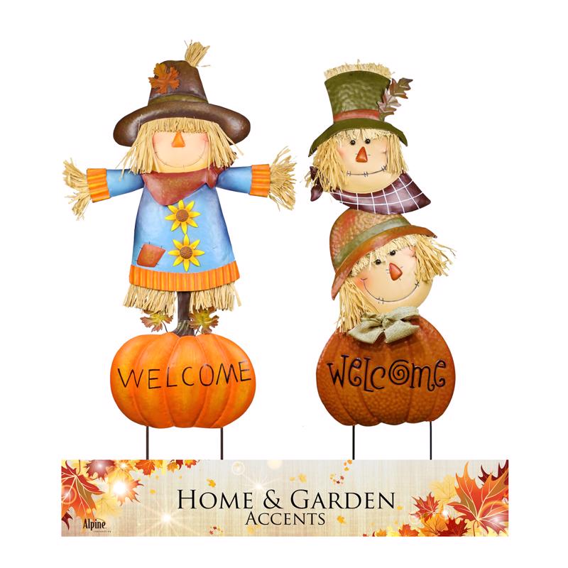 Alpine 35 in. Welcome Pumpkin and Scarecrow Yard Stake, Pack of 8