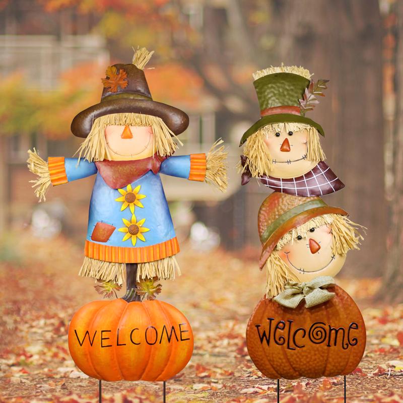 Alpine 35 in. Welcome Pumpkin and Scarecrow Yard Stake, Pack of 8