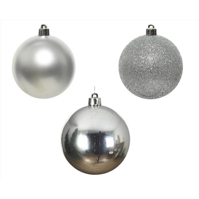Decoris Silver Shatterproof Baubles Ornaments 2 in., Pack of 16
