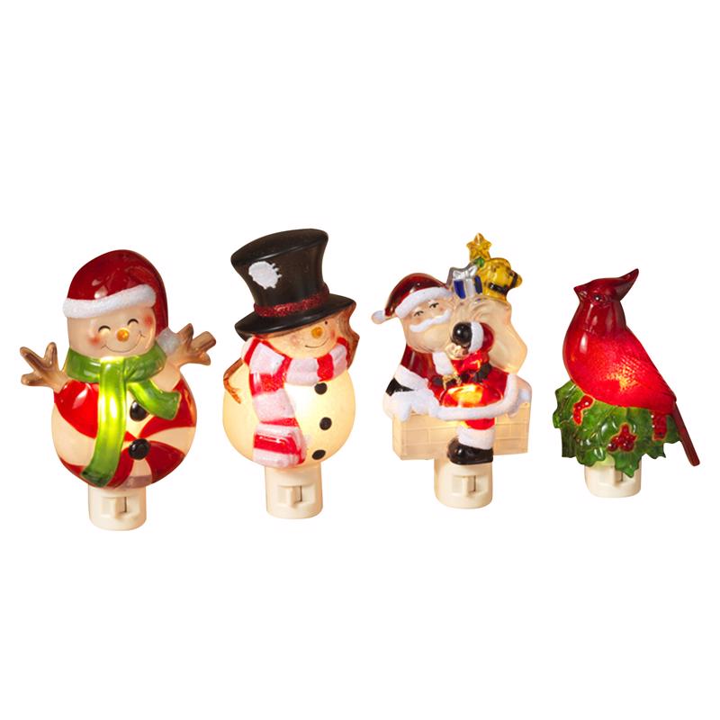 Gerson Assorted Snowman/Santa/Cardinal/Peppermint Nightlight 6 in., Pack of 12