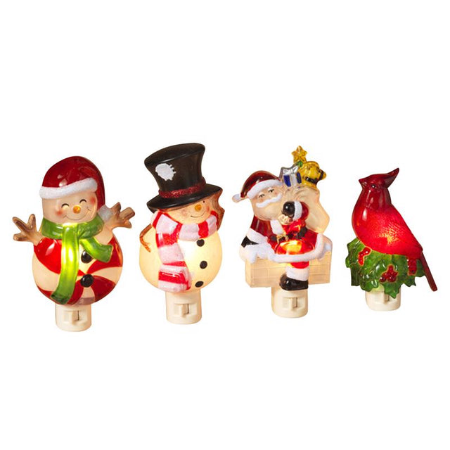 Gerson Assorted Snowman/Santa/Cardinal/Peppermint Nightlight 6 in., Pack of 12