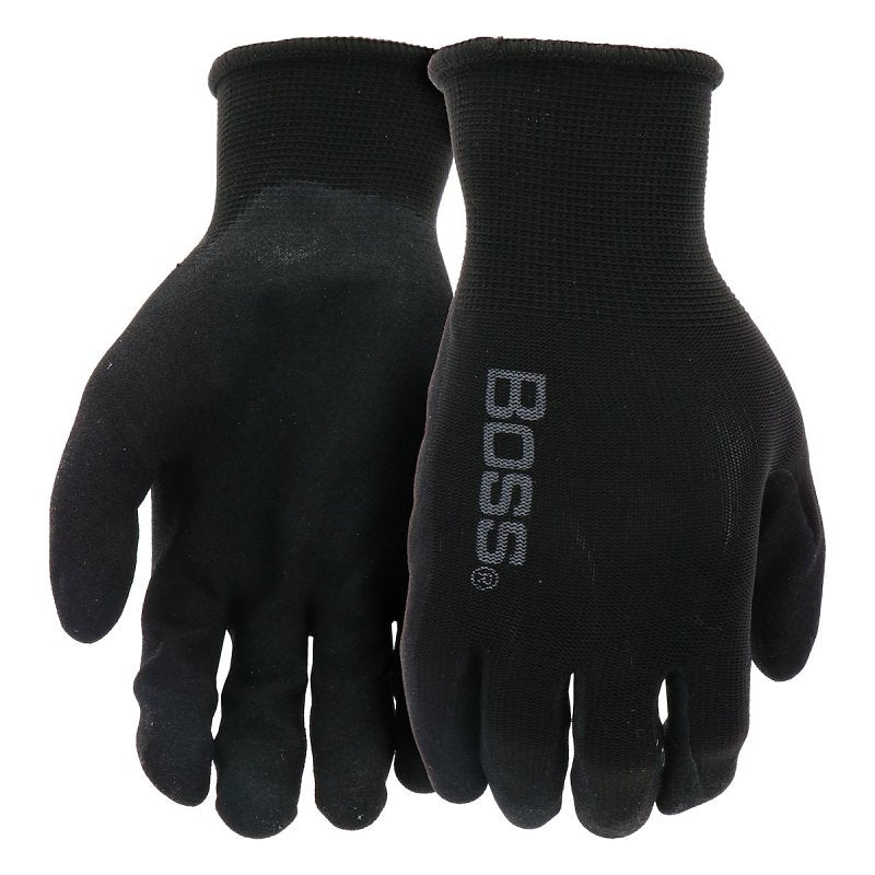 Boss Tactile Grip Series B31252-L Coated Gloves, L, Knit Wrist Cuff, Nitrile Coating, Foam Nitrile, Black
