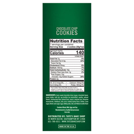 Tate's Bake Shop Chocolate Chip Cookies 7 oz Bagged, Pack of 6