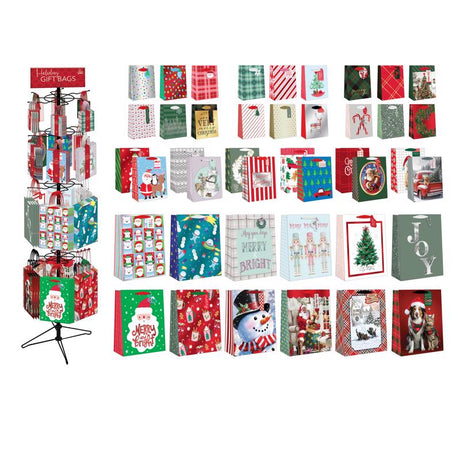 Paper Images Assorted Spinner Rack of Christmas Gift Bag, Pack of 96