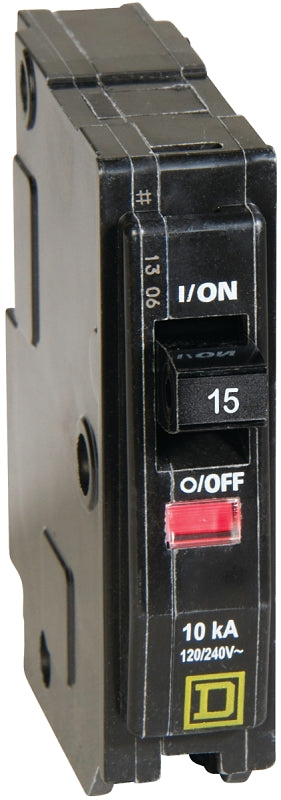 Square D QO QO115C Circuit Breaker, Mini, 15 A, 1 -Pole, 120/240 VAC, 48 VDC, Plug Mounting