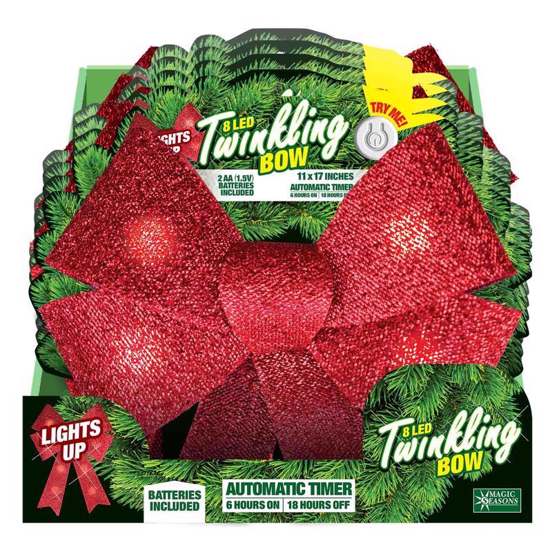 Magic Seasons LED Bow 17 in. Hanging Decor, Pack of 8