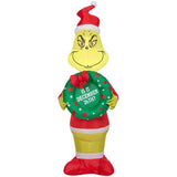 Gemmy Airblown LED Grinch Holding Wreath 4 ft. Inflatable