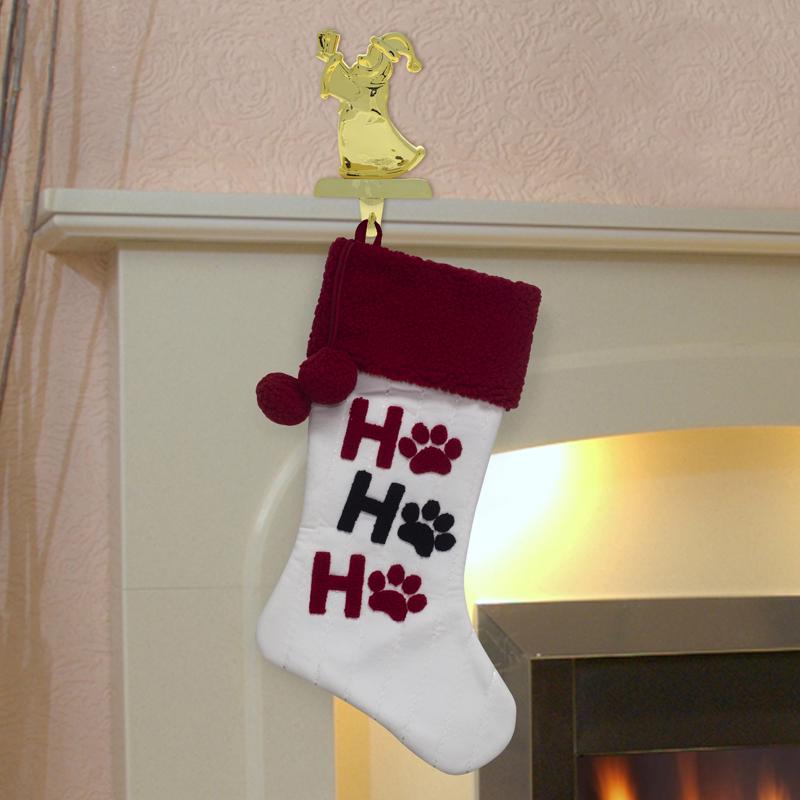 Dyno Red/White Ho Ho Ho Paw Prints Christmas Stocking 20 in., Pack of 12