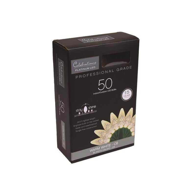 Celebrations Platinum LED C6 Warm White 50 ct String Christmas Lights 25 ft., Pack of 12
