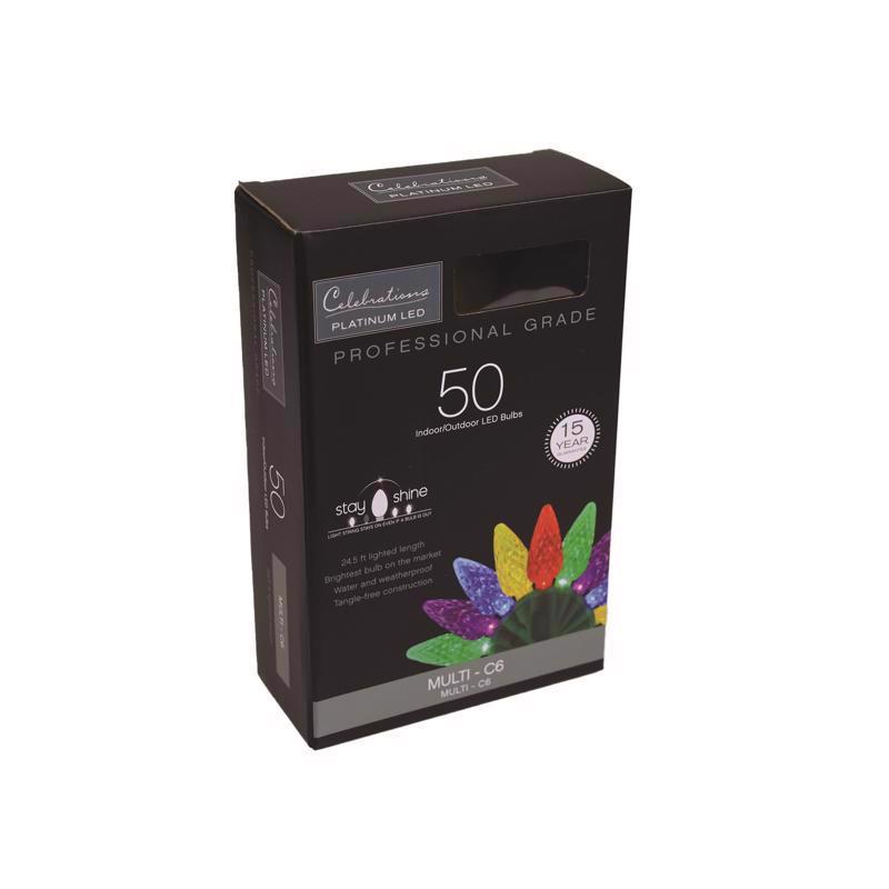 Celebrations Platinum LED C6 Multicolored 50 ct String Christmas Lights 25 ft., Pack of 12