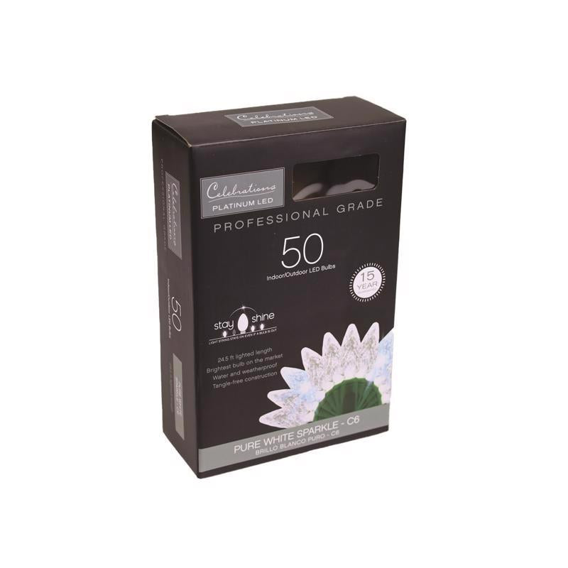 Celebrations Platinum LED C6 Pure White 50 ct String Christmas Lights 25 ft.