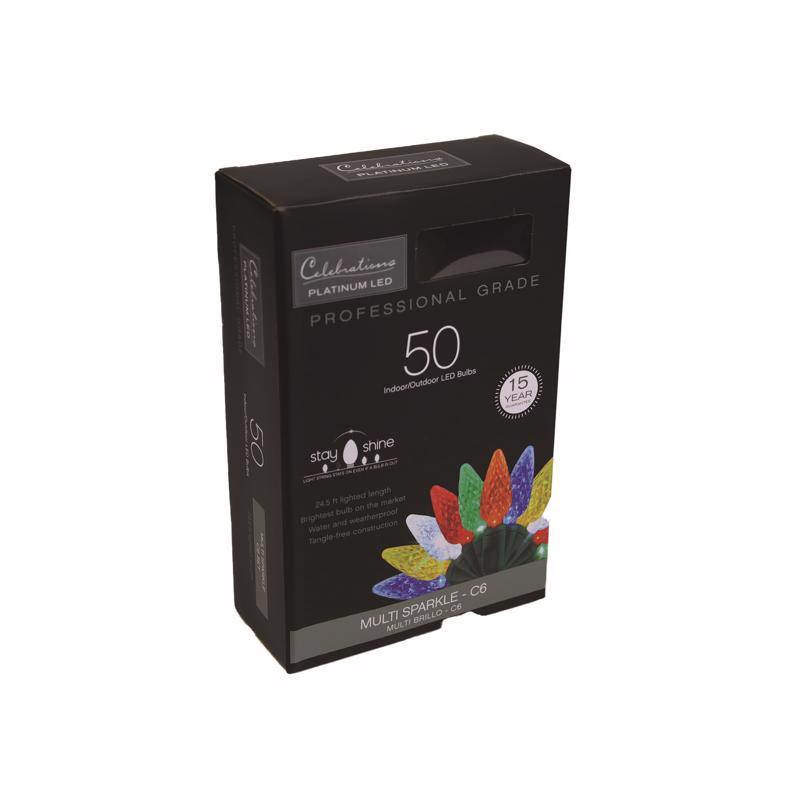 Celebrations Platinum LED C6 Multicolored 50 ct String Christmas Lights 25 ft.