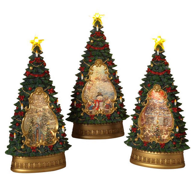 Gerson Assorted Christmas Water Globe Tree 13.5 in., Pack of 3