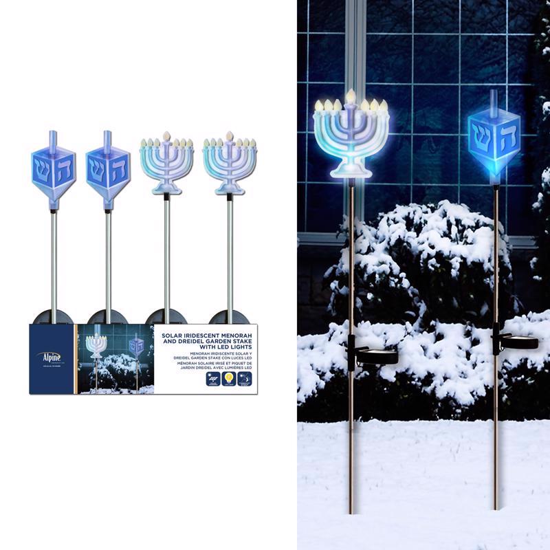 Alpine Iridescent Menorah/Dreidel Stake 33 in. Pathway Decor, Pack of 20