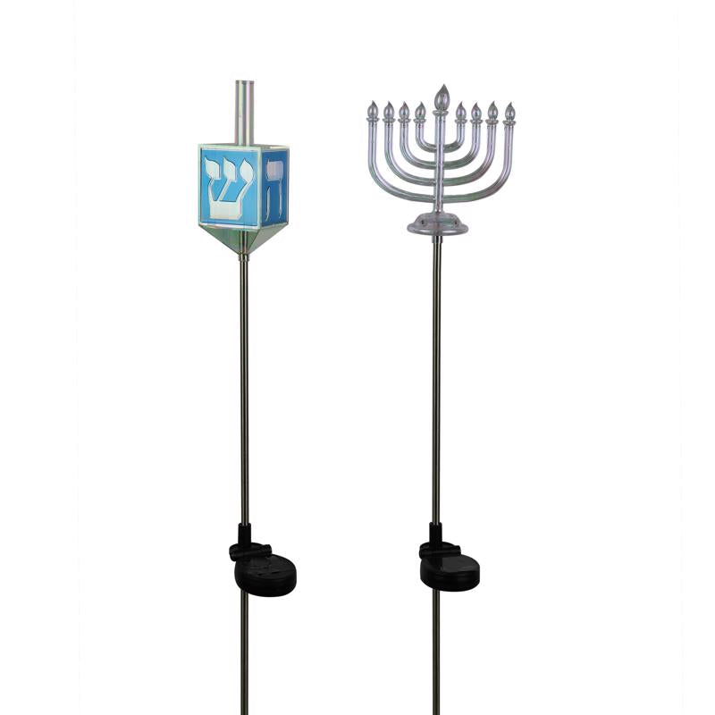 Alpine Iridescent Menorah/Dreidel Stake 33 in. Pathway Decor, Pack of 20