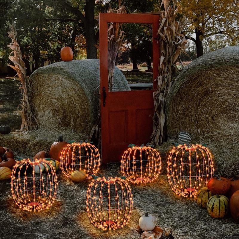 Celebrations Orange 216 ct 16 in. LED Prelit Foldable Pumpkin Halloween Decor