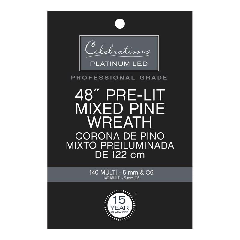 Celebrations Platinum 48 in. D LED Prelit Multicolored Mixed Pine Wreath