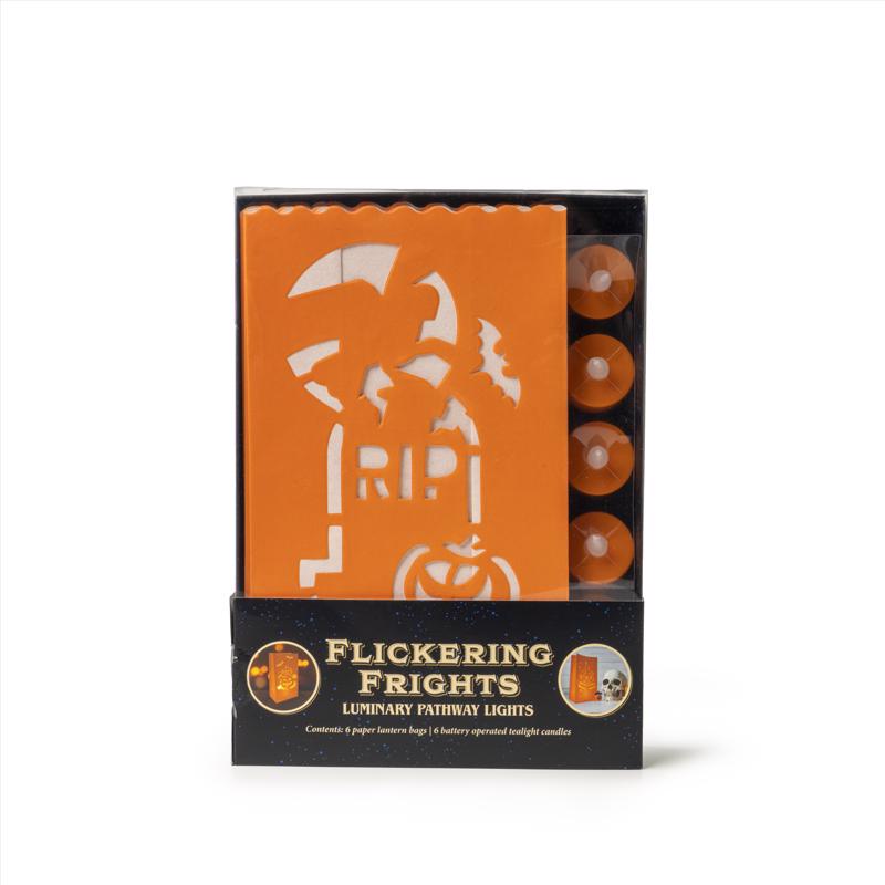 Flickering Frights Halloween White Luminary Pathway Decor, Pack of 12