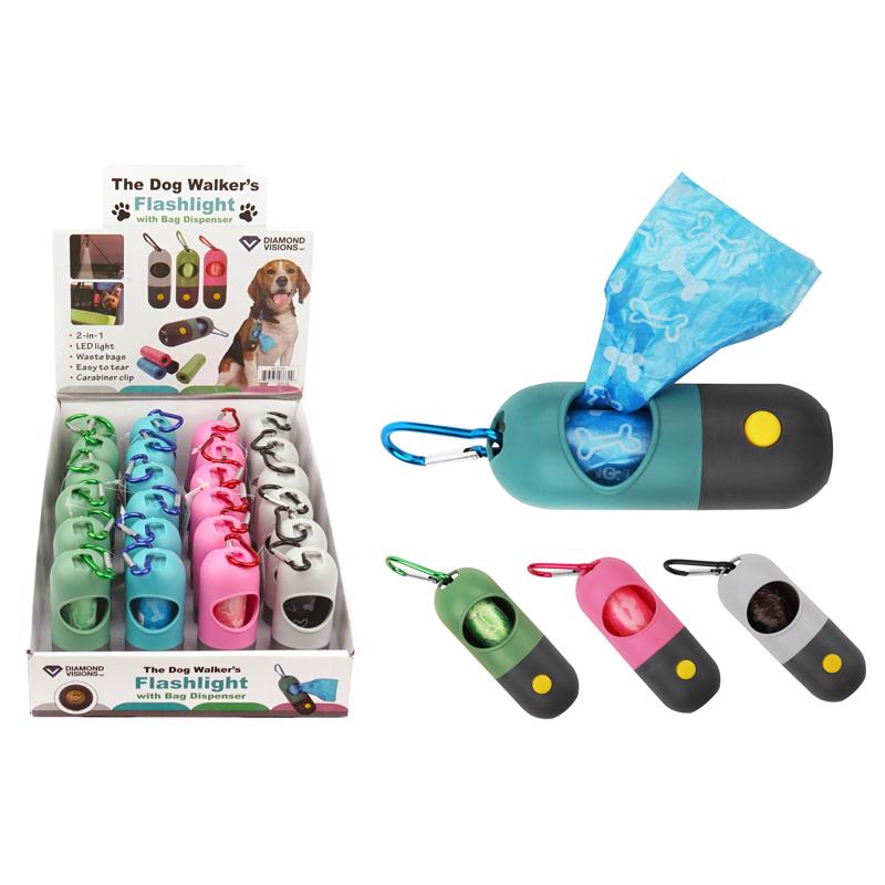 Diamond Visions The Dog Walker's Assorted LED Flashlight with Bag Dispenser LR44 Battery, Pack of 24